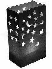 Stars and Moons Twinkle Black Lantern Candle Paper Bags - Party Decoration - 10 Pack